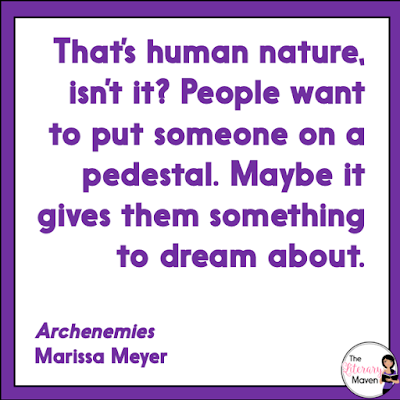 In Archenemies by Marissa Meyer, Nova is a villain in disguise as a superhero as she tries to bring down the superheroes ruling the city, but her efforts become more complicated as her feelings for Adrian deepen. Meanwhile, Adrian adds to the Sentinels powers, but then tries to let the Sentinel dies because the Renegades see the Sentinel as a villain. Read on for more of my review and ideas for classroom application.