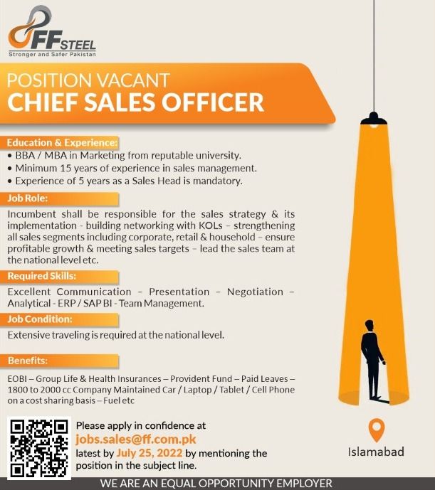 FF Steel Jobs For Chief Sales Officer