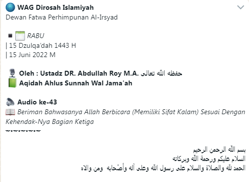 Audio ke-43 Beriman Bahwasanya Allah Berbicara (Memiliki Sifat Kalam) Sesuai Dengan Kehendak-Nya Bagian Ketiga - Aqidah Ahlus Sunnah Wal Jama'ah