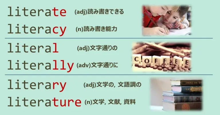 literal, literally, literate, literacy, literary, literature,
スペルが似ている英単語