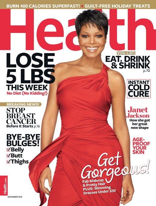 44 year old Janet Jackson covers the December 2010 issue of Health Magazine 