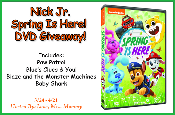 Spring is here DVD giveaway, paw patrol, blue's clues and you, baby shark, blaze