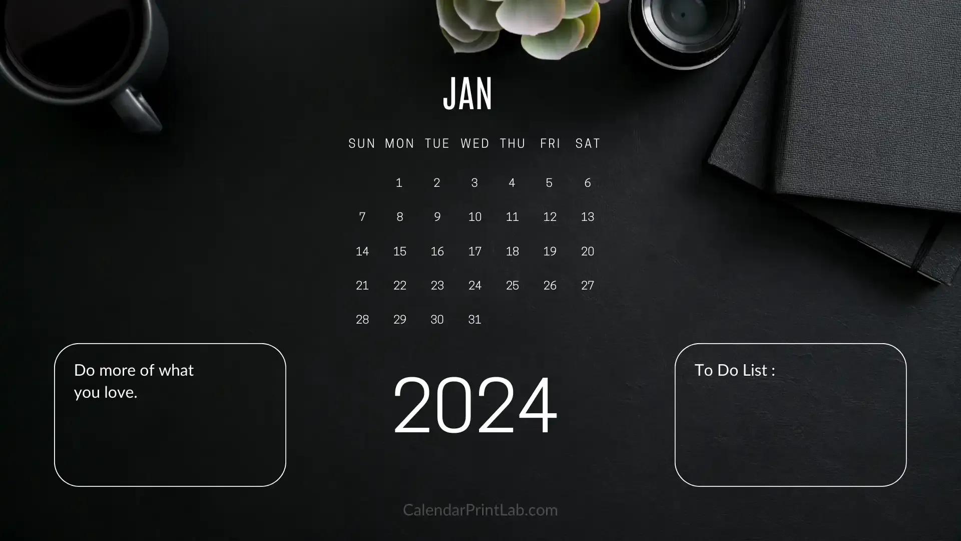 Black January 2024 Calendar Wallpaper