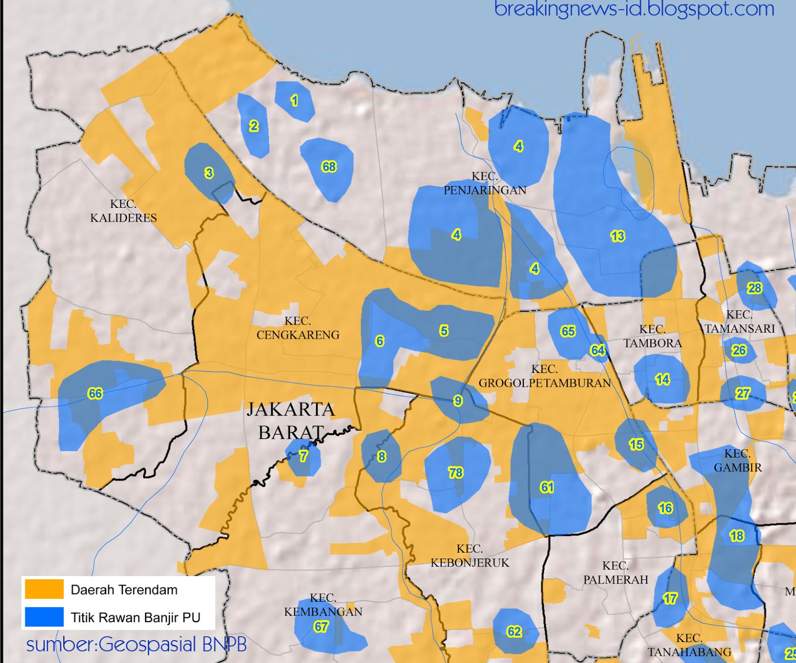 Breaking News Indonesia dan Dunia Peta  Banjir Jakarta  