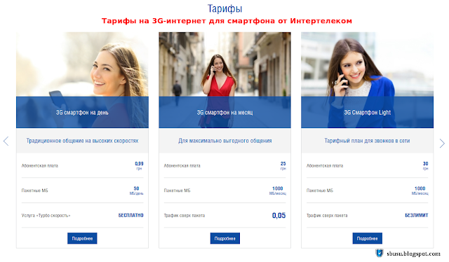 Тарифы на 3G-интернет для смартфона от Интертелеком