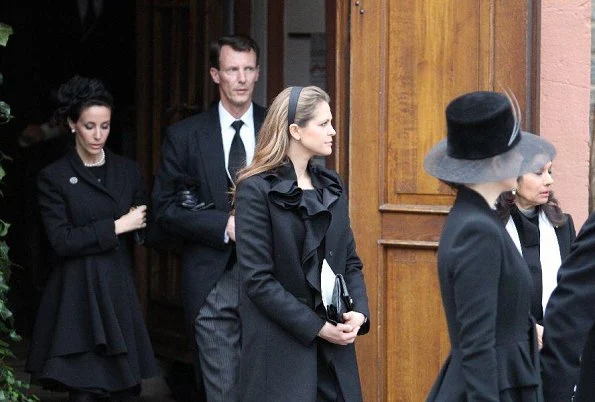 Queen Margrethe, Princess Mary, Princess Marie, Princess Madeleine, Queen Silvia, Queen Maxima, King Willem, Queen Sonja, Queen Anne-Marie at funeral of Prince Richard