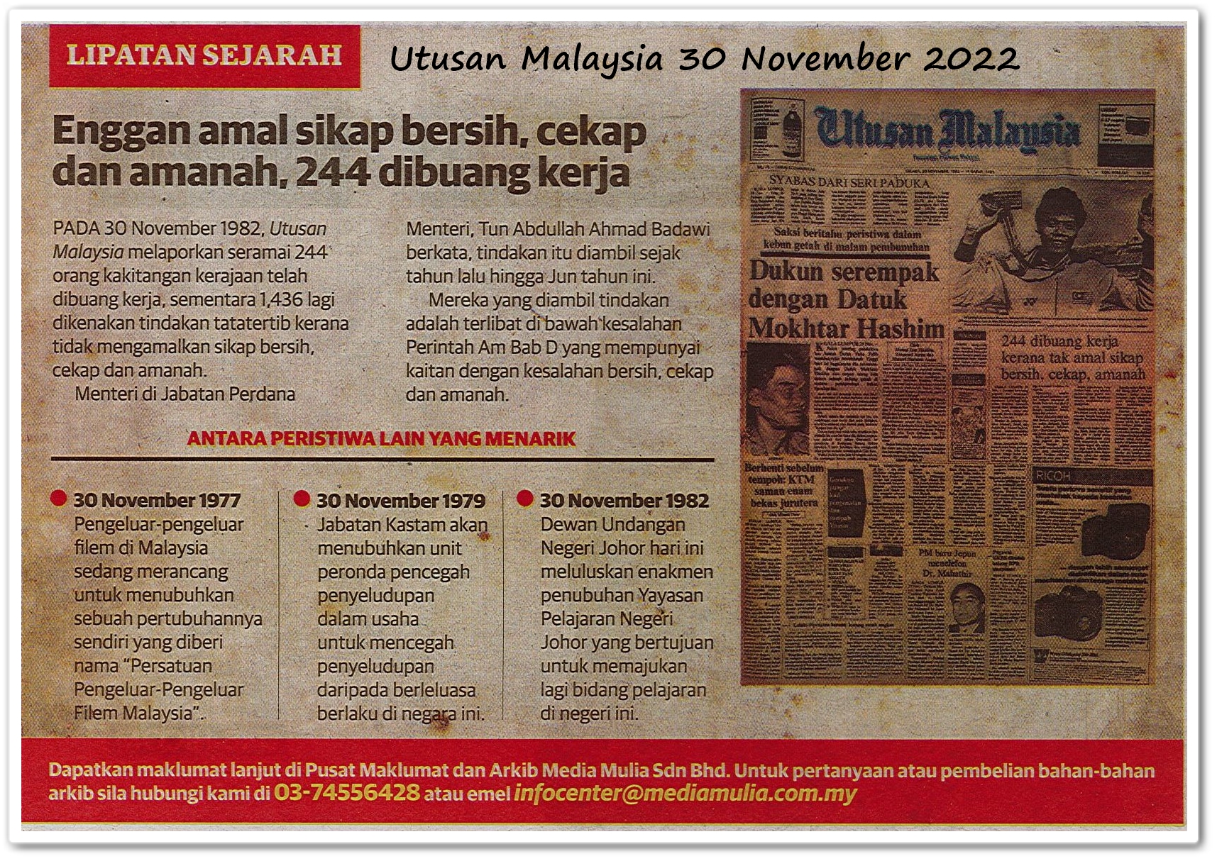 Lipatan sejarah 30 November - Keratan akhbar Utusan Malaysia 30 November 2022