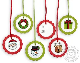 Sunny Studio Stamps: Build-A-Tag Christmas Holiday Gift Tags Set (using Christmas Icons Stamps & Fancy Frames Circle Dies)