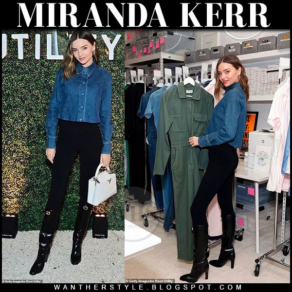 Miranda Kerr in black crop top with skinny jeans and black shopper at LAX  on August 12 ~ I want her style - What celebrities wore and where to buy  it. Celebrity Style
