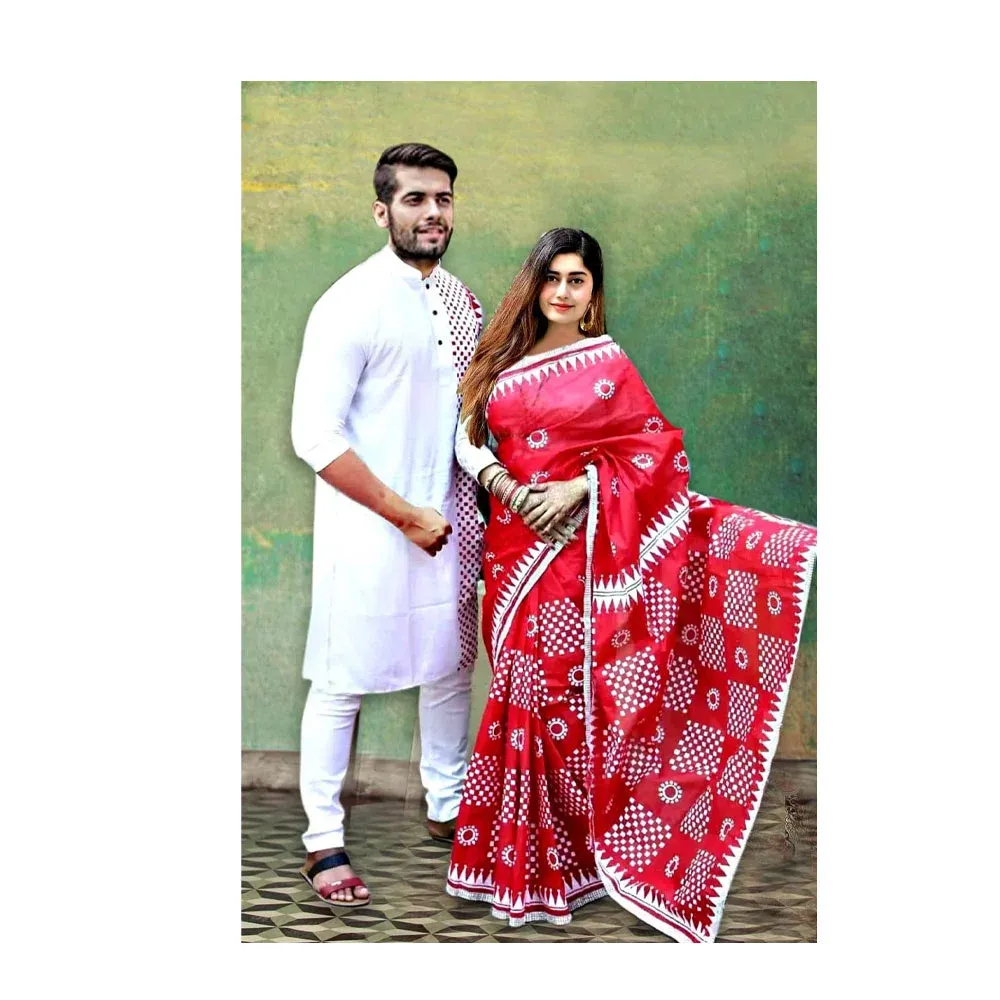 কাপল শাড়ি পাঞ্জাবি ডিজাইন , কাপল শাড়ি পাঞ্জাবি সেট - Couple Saree Punjabi Designs - NeotericIT.com