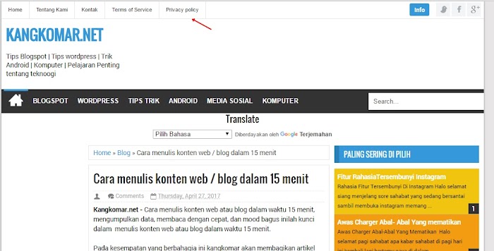 Cara Membuat Privacy Policy Untuk Web Dan Blog