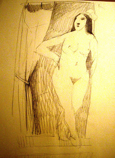 desnudo, carboncillo, mujer