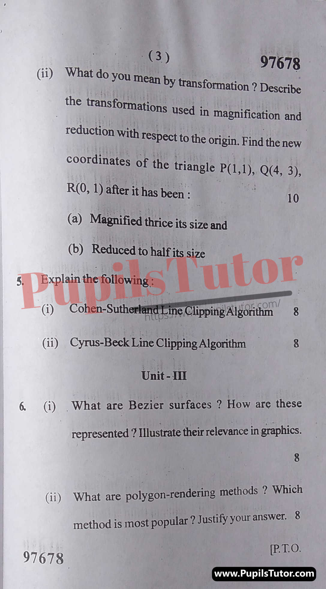 Free Download PDF Of M.D. University B.C.A 5th Semester Latest Question Paper For Computer Graphics Subject (Page 3) - https://www.pupilstutor.com