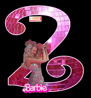 Barbie the Movie: Let´s Go Party Abc in Black, with Numbers . Película de Barbie: Abecedario Vamos de Fiesta en Fondo Negro, con Números.