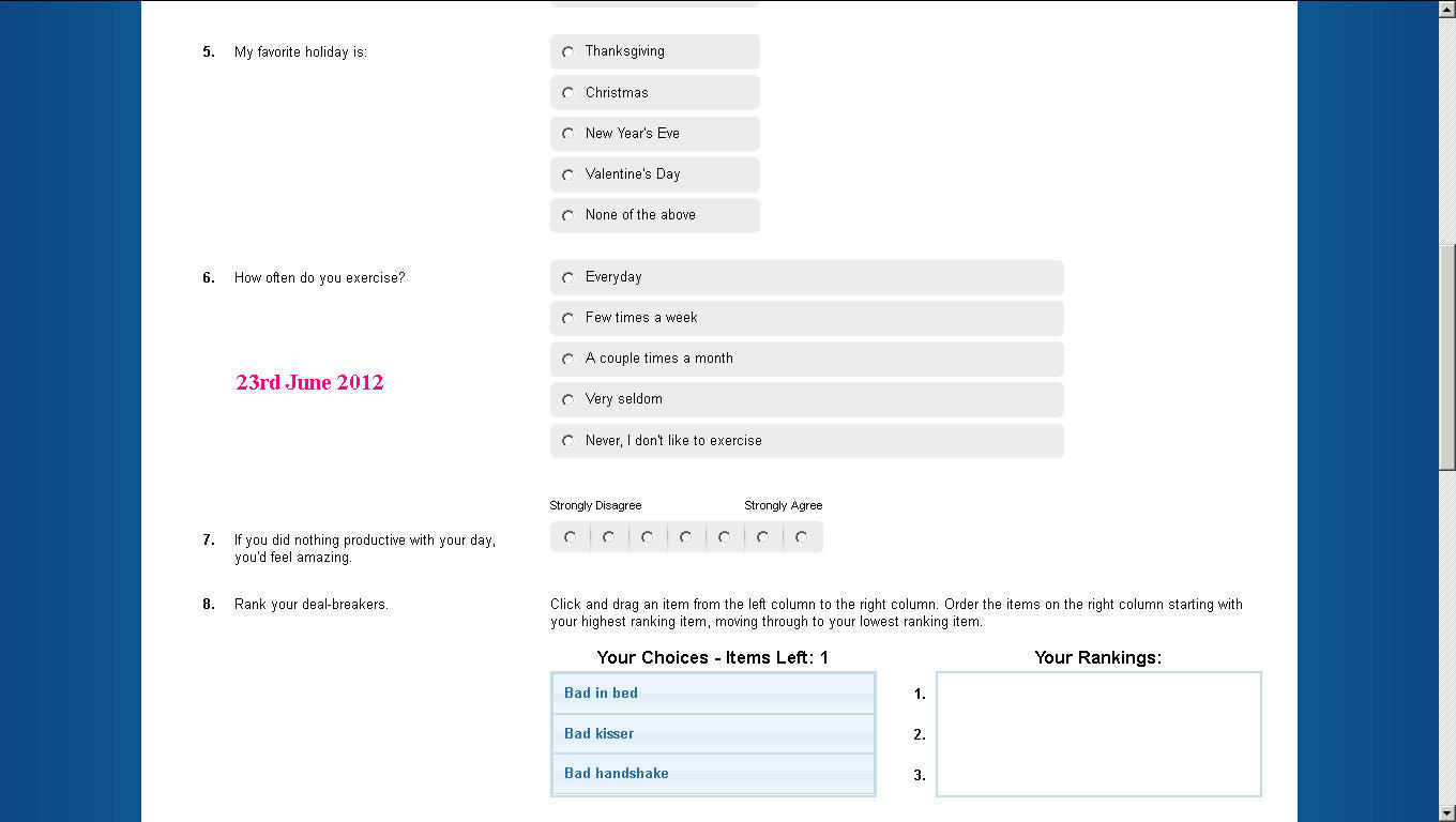 online dating questionnaire