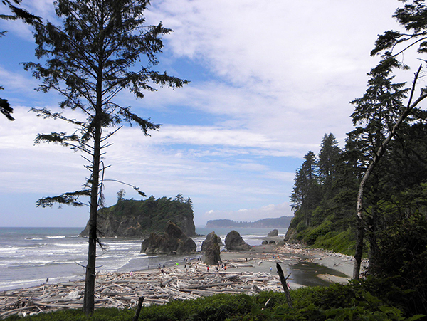 Huge stacks of driftwood and big rocks at Ruby Beach