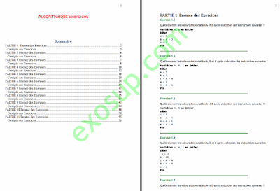 ALGORITHMIQUE 86 Exercices corrigés