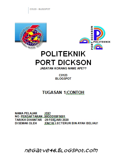 Cover page assignment politeknik,muka depan tugasan 