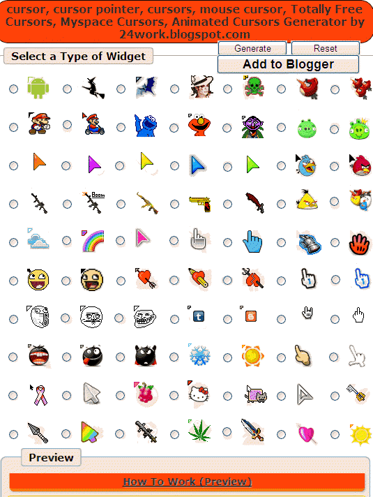 cursor, cursor pointer, cursors, mouse cursor, Totally Free Cursors, Myspace Cursors, Animated Cursors  Widget Generator For Blogger
