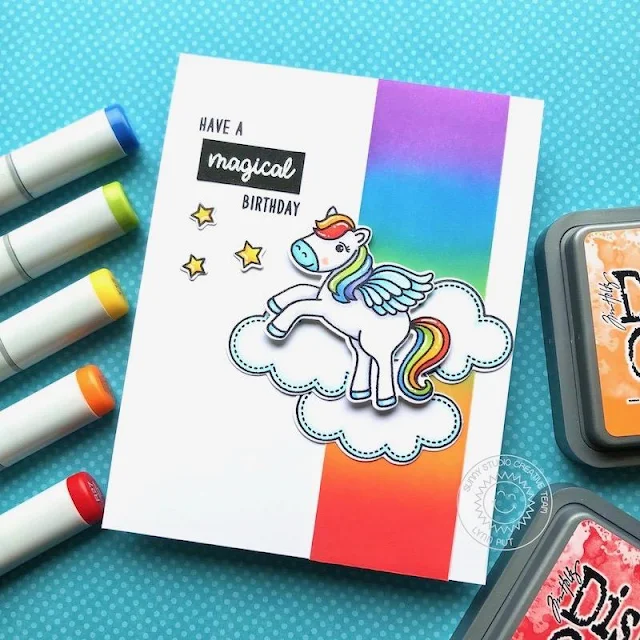 Sunny Studio Stamps: Prancing Pegasus Sunny Sentiments Birthday Card by Lynn Put