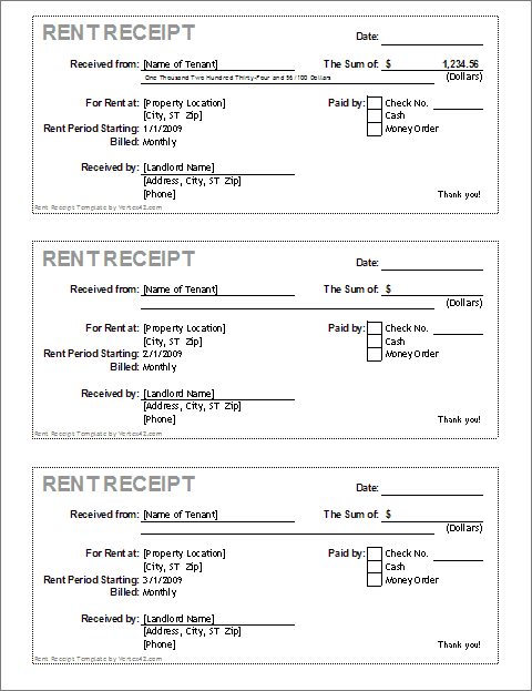 sample rent receipt template