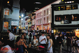 Revellers and diners out on  Ann Siang Hill and Club Street on a Saturday night in Singapore. Photo by Kent Johnson for Street Fashion Sydney.