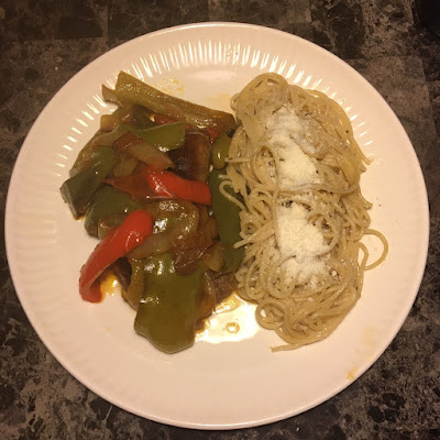 Hot Italian sausage with onions and peppers and pasta!