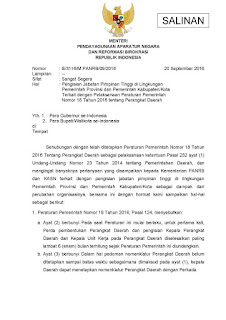 SURAT MENPANRB TENTANG PENGISIAN JABATAN PIMPINAN TINGGI (JPT) DI LINGKUNGAN PEMERINTAH PROVINSI DAN PEMERINTAH KABUPATEN/KOTA 