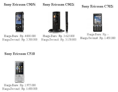 Harga handphone sony ericsson mei 2010