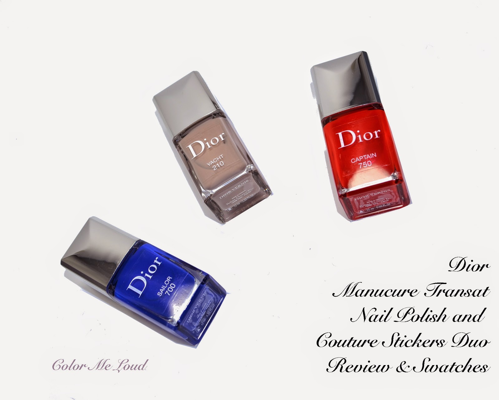 Dior Manucure Transat #210 Yacht, #700 Sailor, #750 Captain Nail Polish and Couture Stickers Duo for Summer 2014, Swatches & Comparison