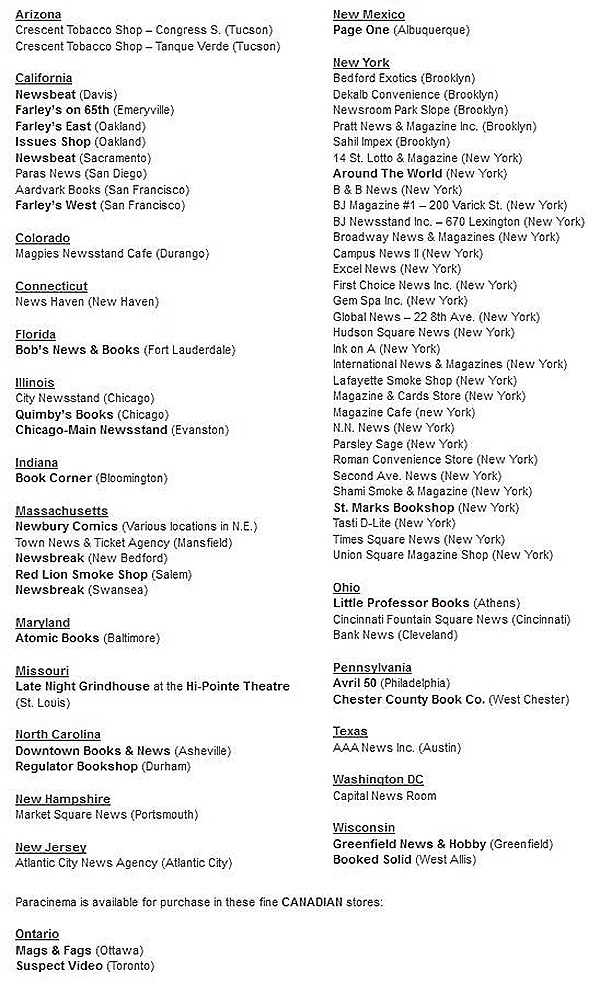 Paracinema retailers