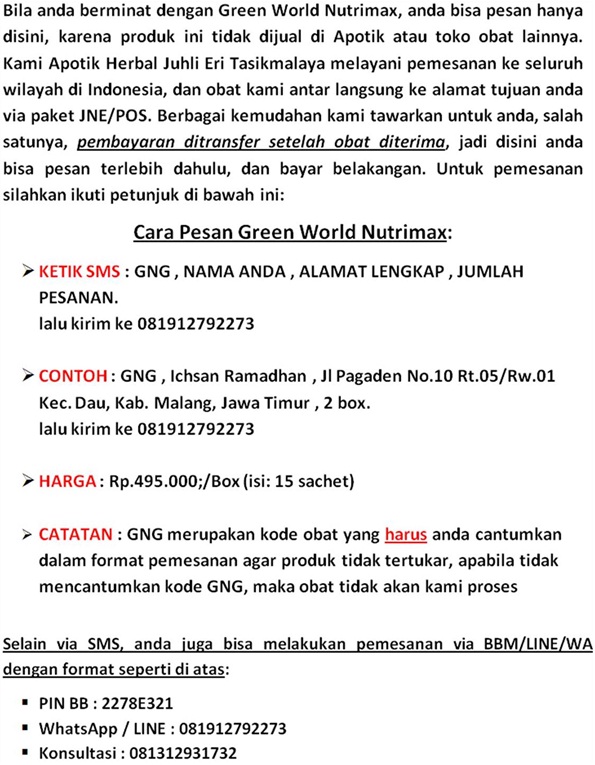 Cara Pesan Green World Nutrimax