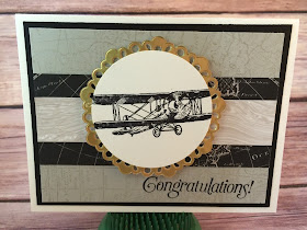 This masculine card uses Stampin' Up!'s Sale a Bration stamp set Sky is the Limit - available only through Feb 15, 2016, and only FREE with a $50 purchase!  The card also uses the World Map background stamp, Going Places Designer Paper, and the Metallic Doilies.  www.stampwithjennifer.blogspot.com