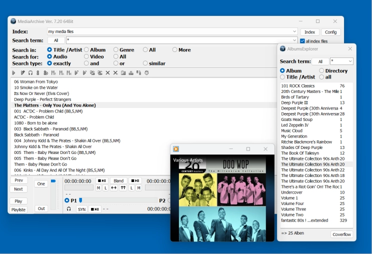 Media Archive: Manage, organize and view or listen to video and audio files