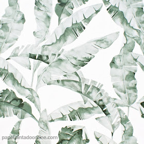 papel pintado naturaleza hojas tipo acuarela en verde 038