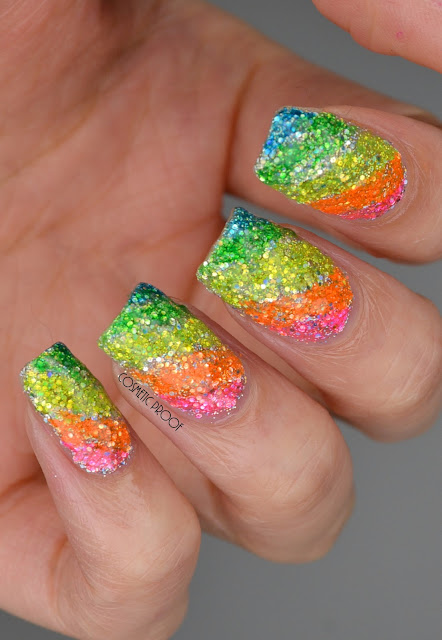 Rainbow Glitter Highlighter Nail Art