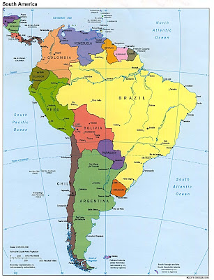 Atlas political map of South America