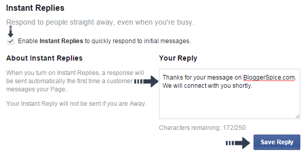 instant reply on Facebook