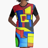 Cubist dress with the design based on the image of the bedroom in Arles