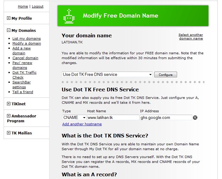 Mengubah Domain blogspot dengan Domain dot.tk GRATIS 