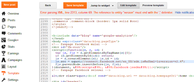 Error parsing XML, Line 2313, column 69. The reference to entity "version" must end with the ';' delimiter