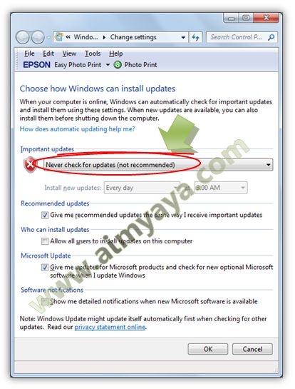  Gambar: Mematikan automatic update windows 7 