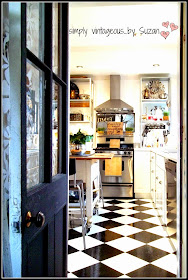 Black and White checkerboard kitchen floor