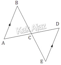 Dua segitiga kongruen, gambar soal no. 33 Matematika SMP UN 2018