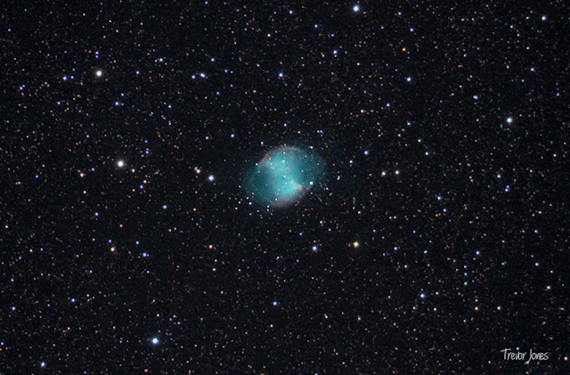 Photography of the Dumbbell Nebula in the night sky