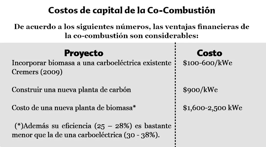 Instalaciones eléctricas residenciales - Costos de capital de la Co-Combustión