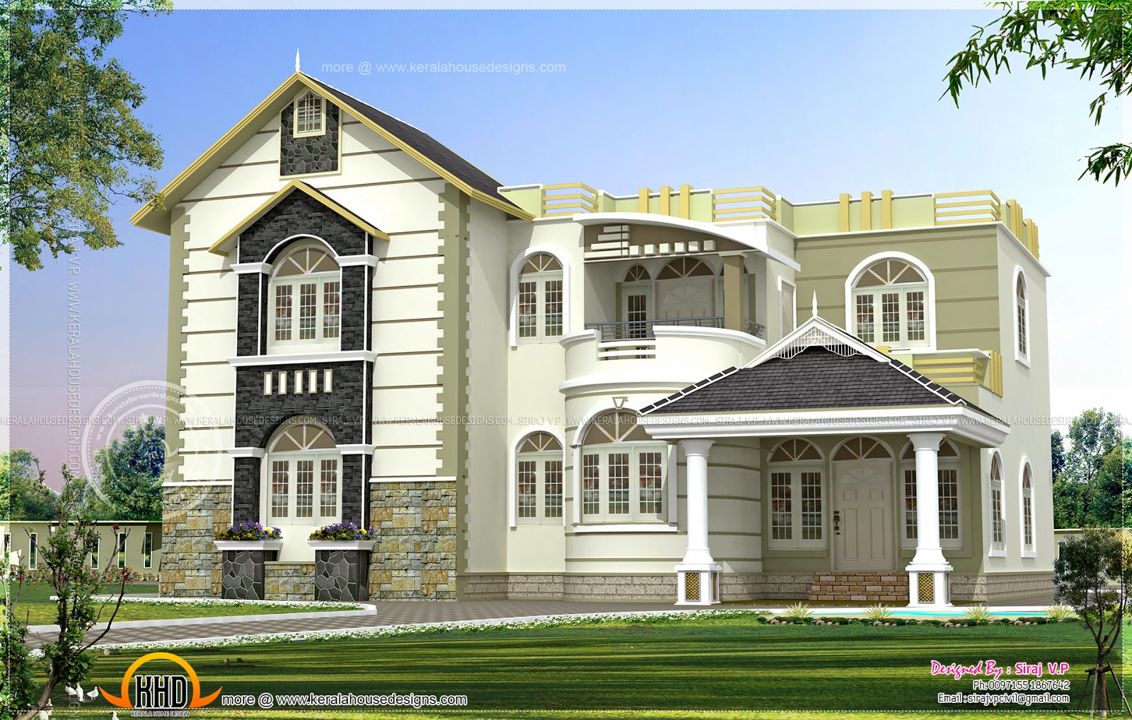 One house exterior design in two color combinations ...