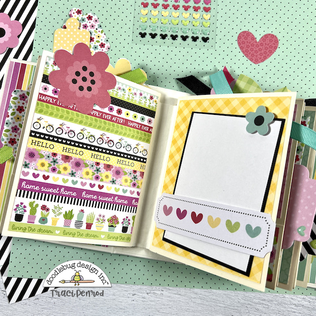 Friend scrapbook album page with flowers and hearts