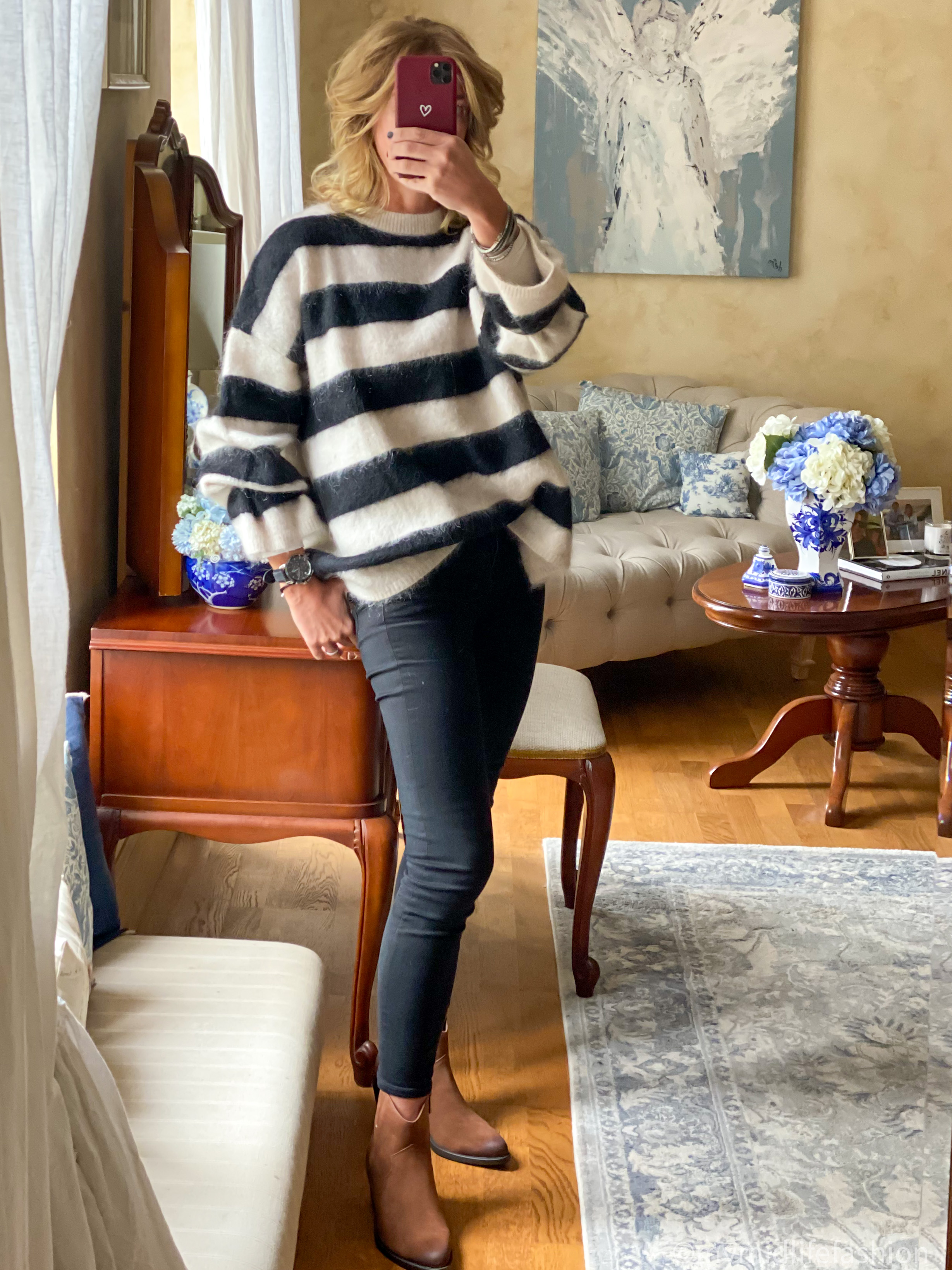 my midlife fashion, h and m mohair stripe jumper, j crew 8 inch toothpick skinny jeans, Marco tozzi ankle boots