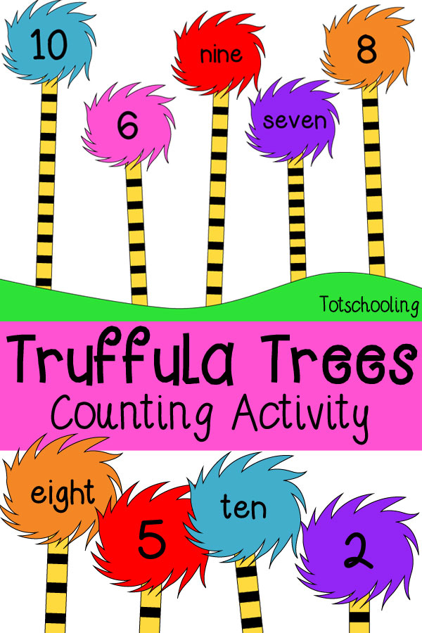 Dr Seuss Truffula Trees Counting Activity Totschooling Toddler Preschool Kindergarten Educational Printables